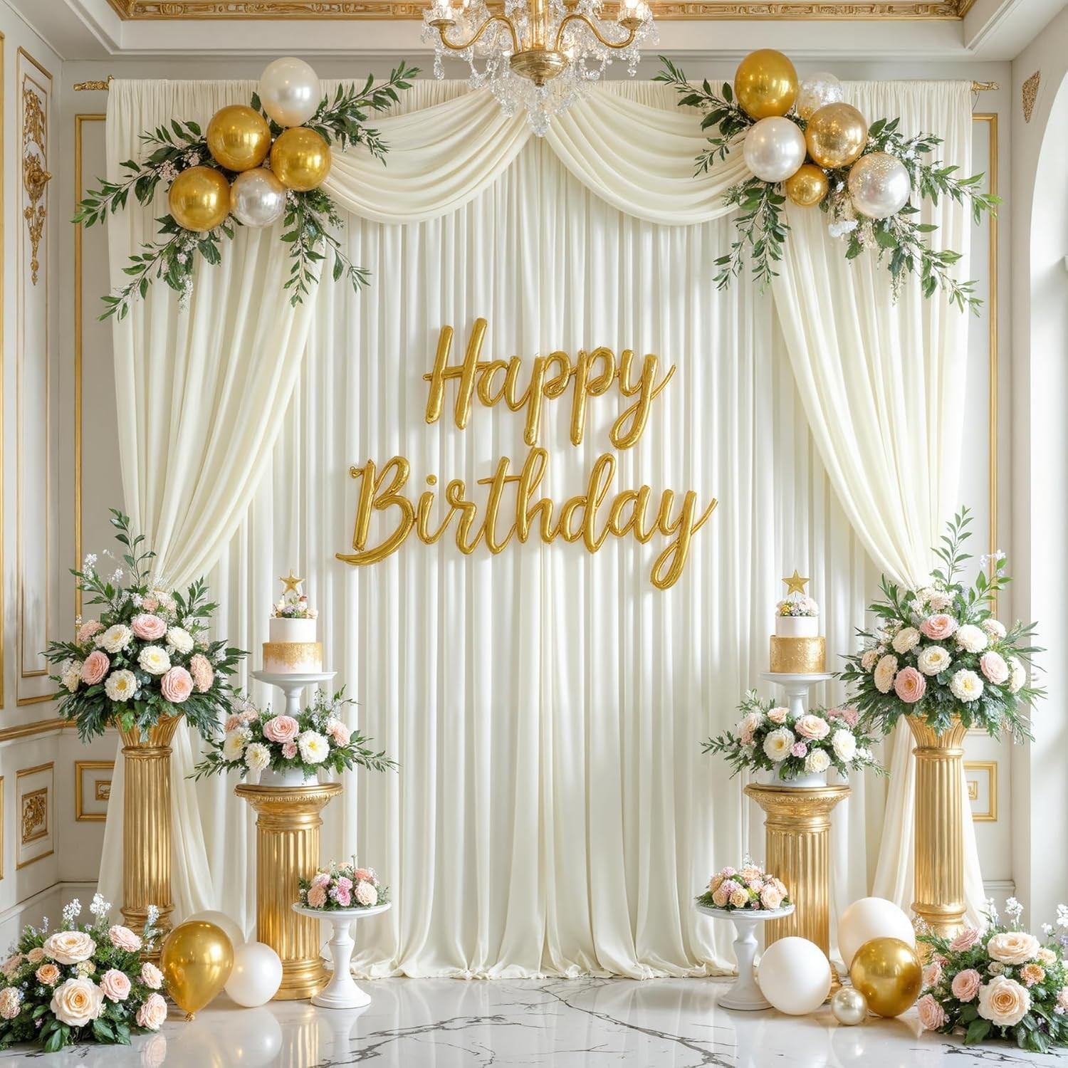 40x10ft Ivory Backdrop Curtains for Parties Wrinkle Fabric Backdrop Curtain