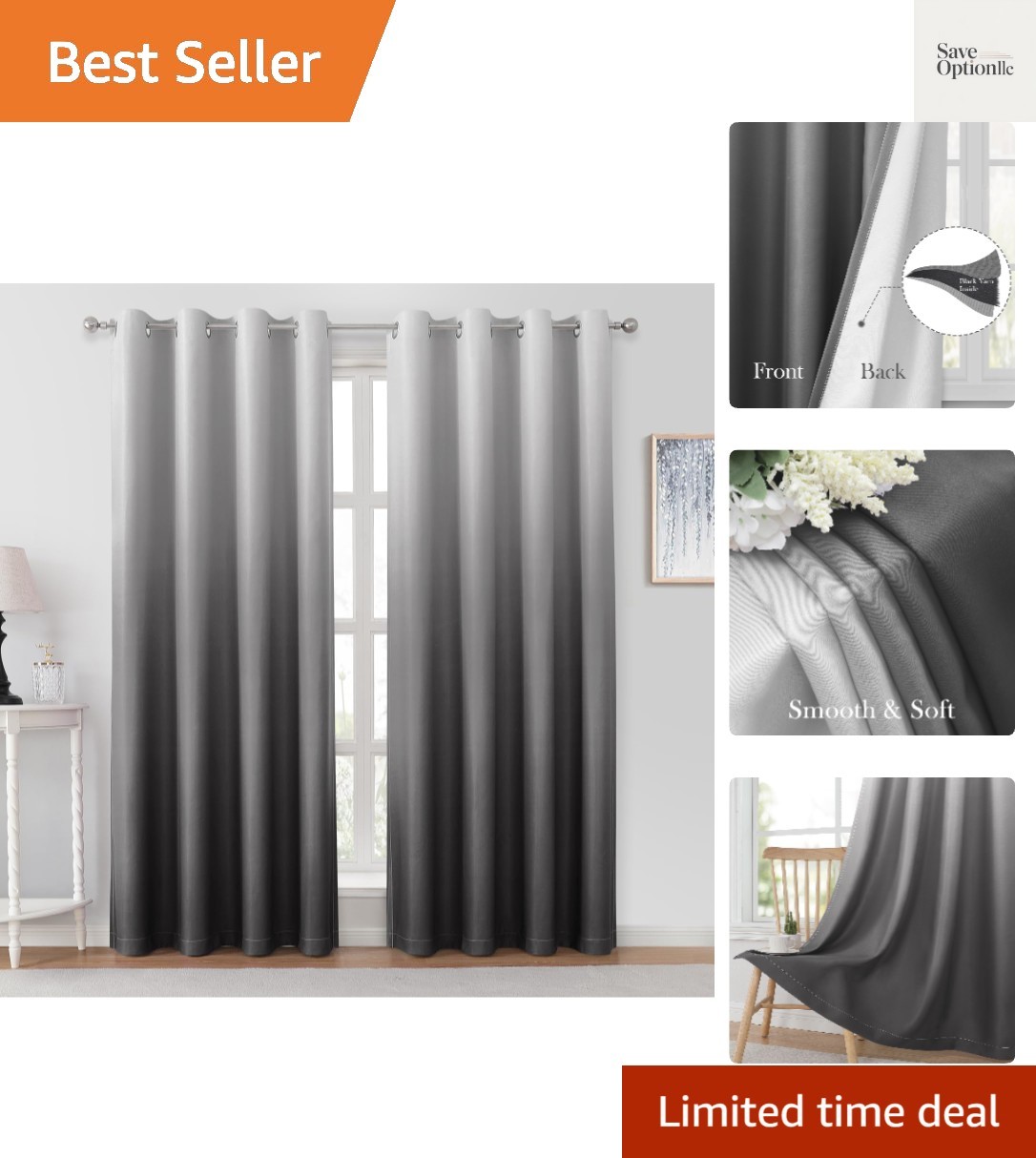 Grey Gray Ombre Blackout Curtains 52 X 84 Inch Length Gradient Room Darkening…
