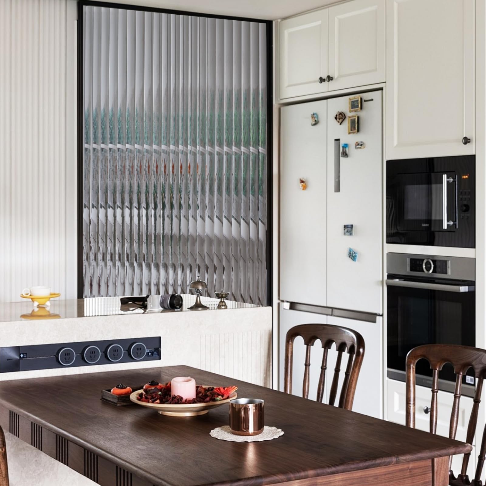 Window Privacy Film Reeded Glass, Frosted 3D Fluted Glass Window Cling, Adhesive