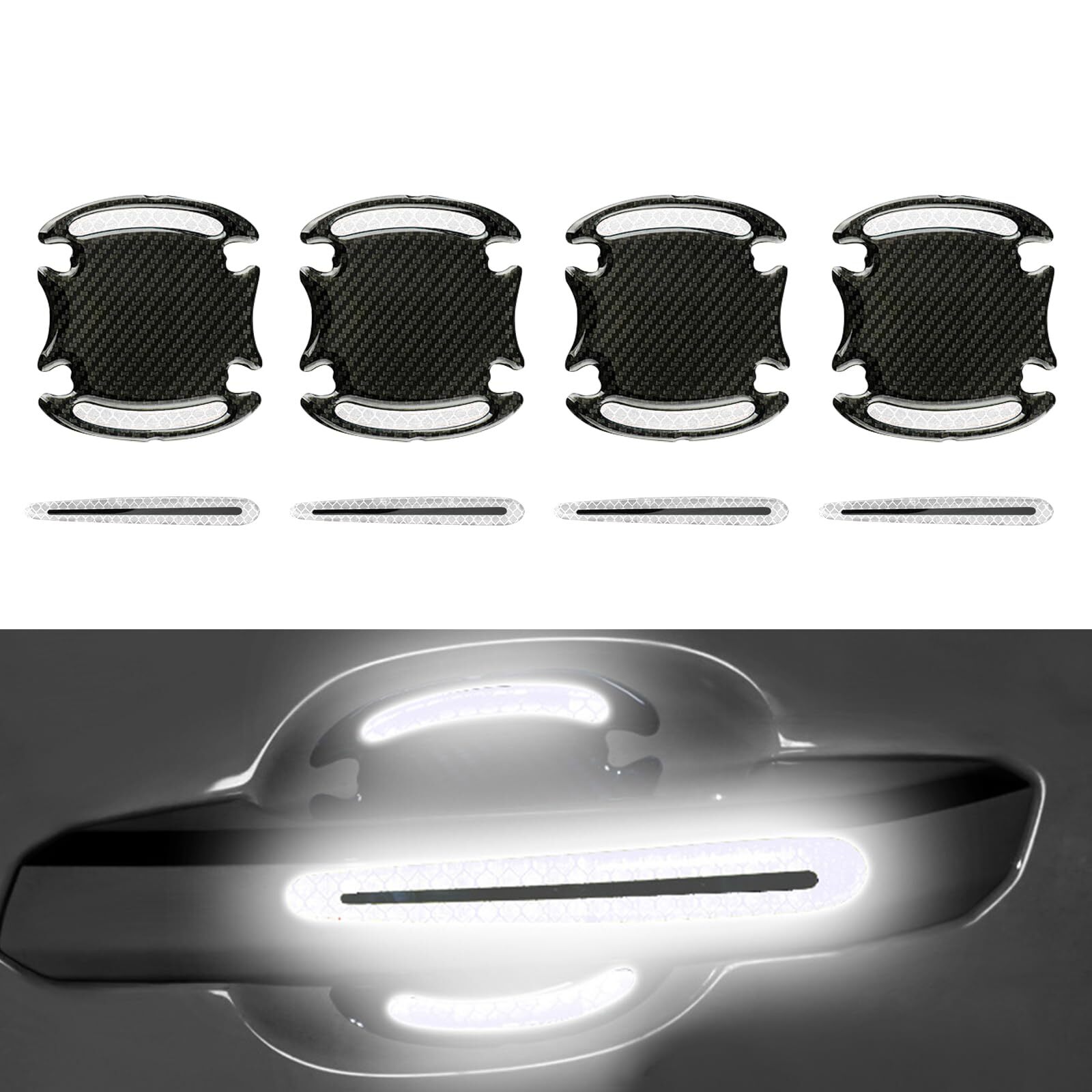 8 PCS Car Door Handle Sticker 4 PCS 3.5In x 3.2In Reflective Rubber Vehicle D…
