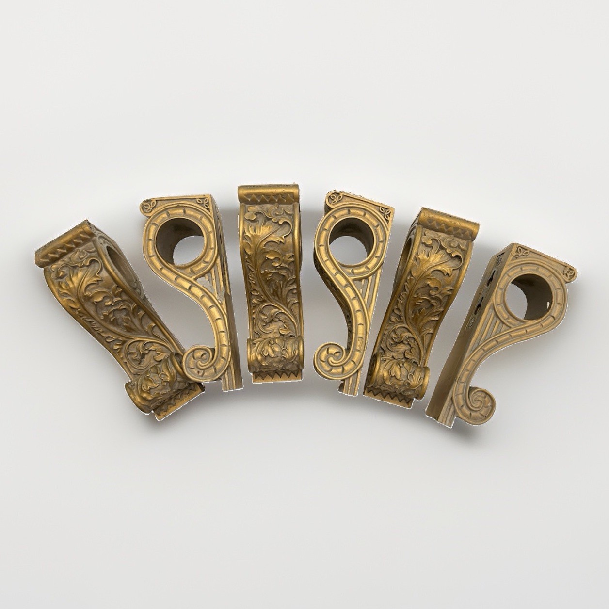 VTG Home Interiors Gold Gray Drapery Sconces Set of 3 Rod Holders Scroll Corbels