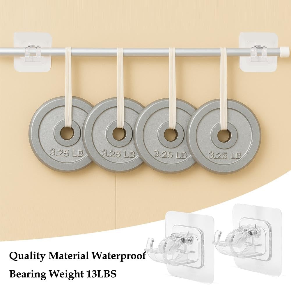 8 Pcs Self Adhesive Curtain Rod Bracket No Drilling Hook Holders for Bathroom