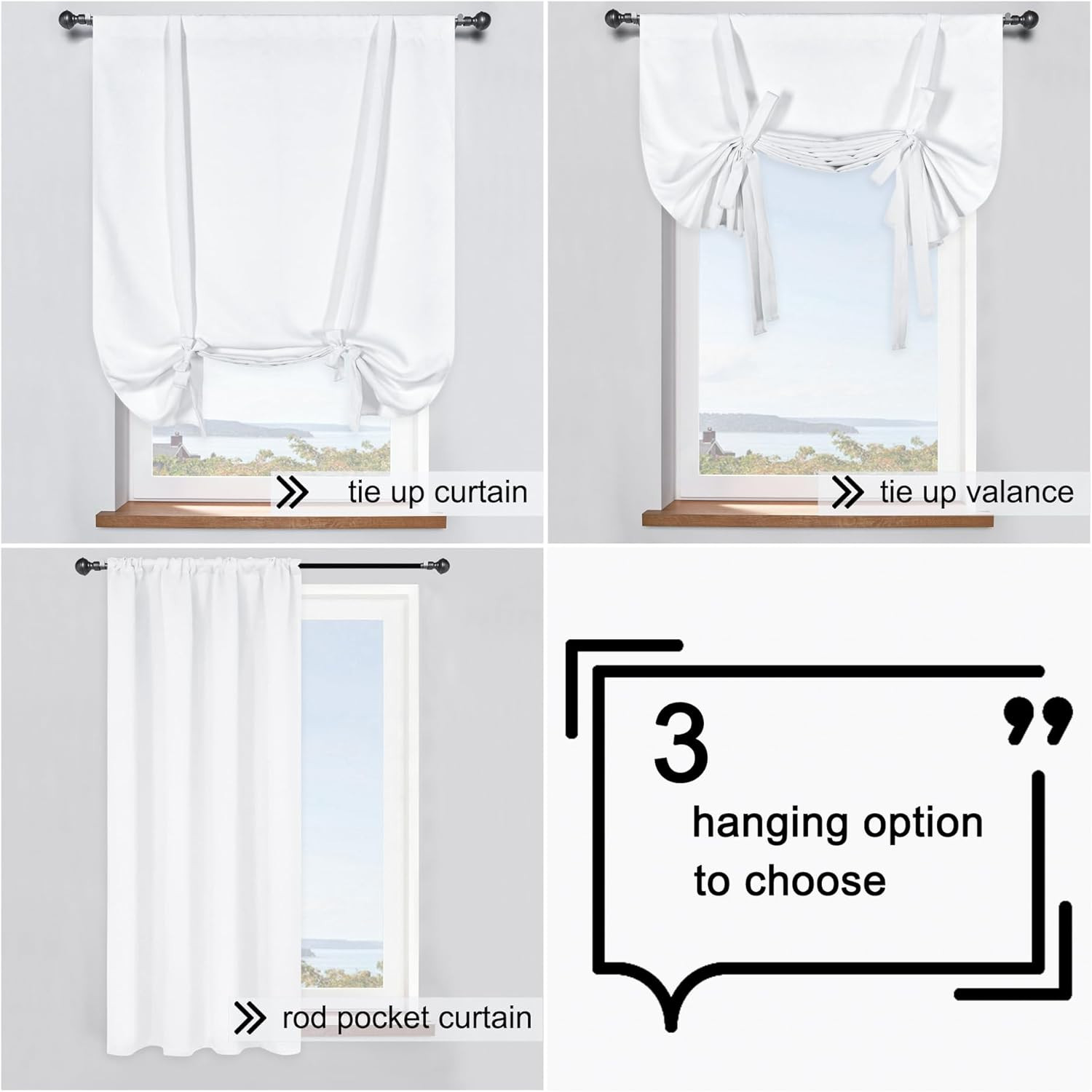 Balloon Shades Room Darkening Kitchen Window Curtain – 34″W X 45″H Pure White