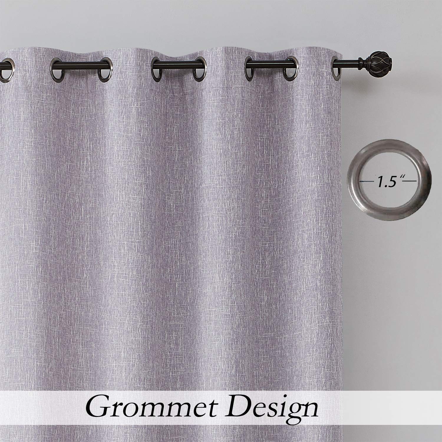 Lavender Solid Full Blackout Curtain Linen Texture Window Treatment for Bedro…