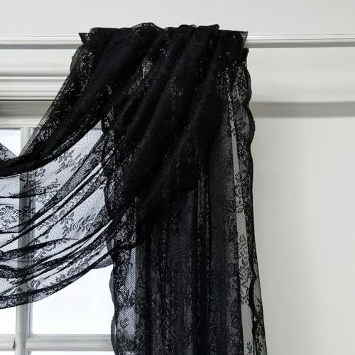 Romatic Lace Embroidery Window Scarf Sheer 57″W x 144″L (Pack of 1) Black