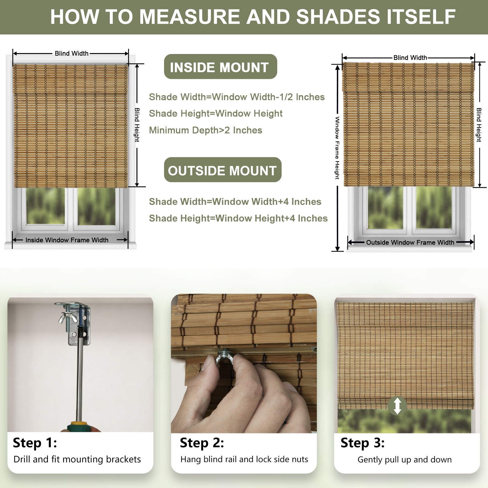 Bamboo Blinds Roman Window Shades Patio Light Filtering Roll Up Sunshield Cover