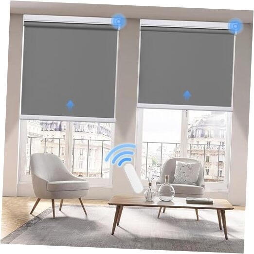 Motorized Roller Shade with Remote Control, Motorized 48″W x 72″H Dark Grey