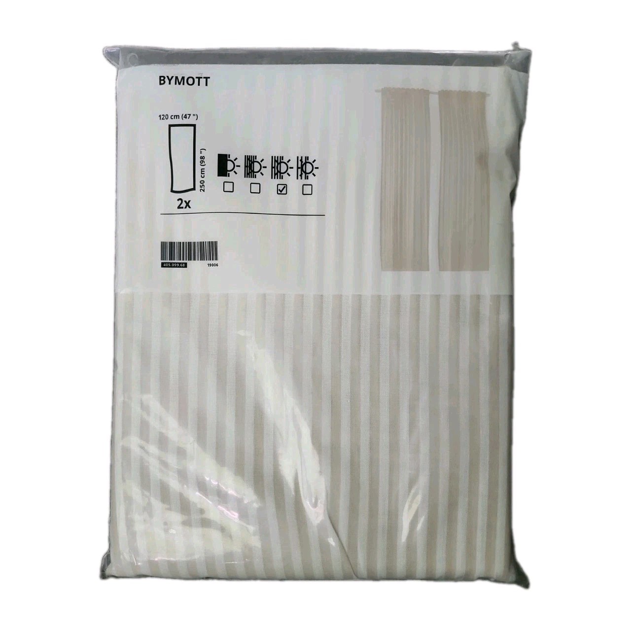 Ikea BYMOTT Curtains 1 pair (2 Panels) white/beige stripe, 47″x98 ” NEW Sealed