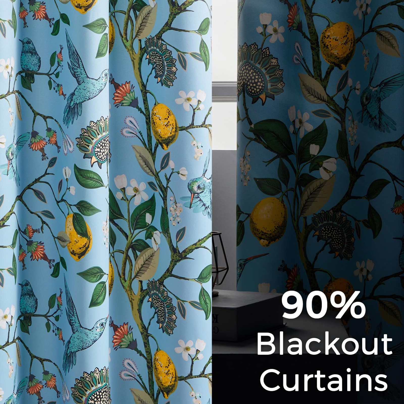 Blue and White Patterned Aesthetic Pretty Curtains 84 Inches Long 2 Panels,Gr…