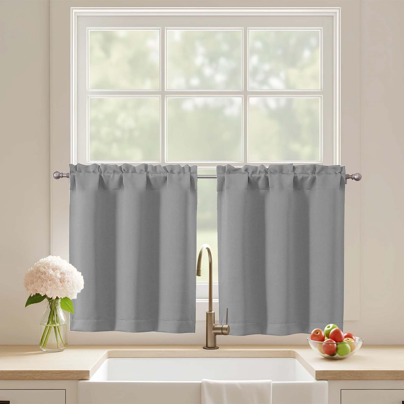 Cafe Curtains 24 Inch Length, Light Blocking Short Kitchen Window Curtains Ov…