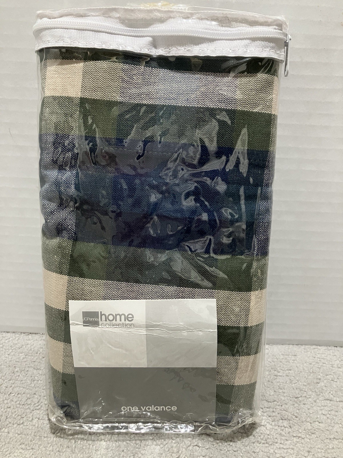 JCPenney Home Valance Bradley Stripe Plaid Valance Woven Cotton Blue Olive Green