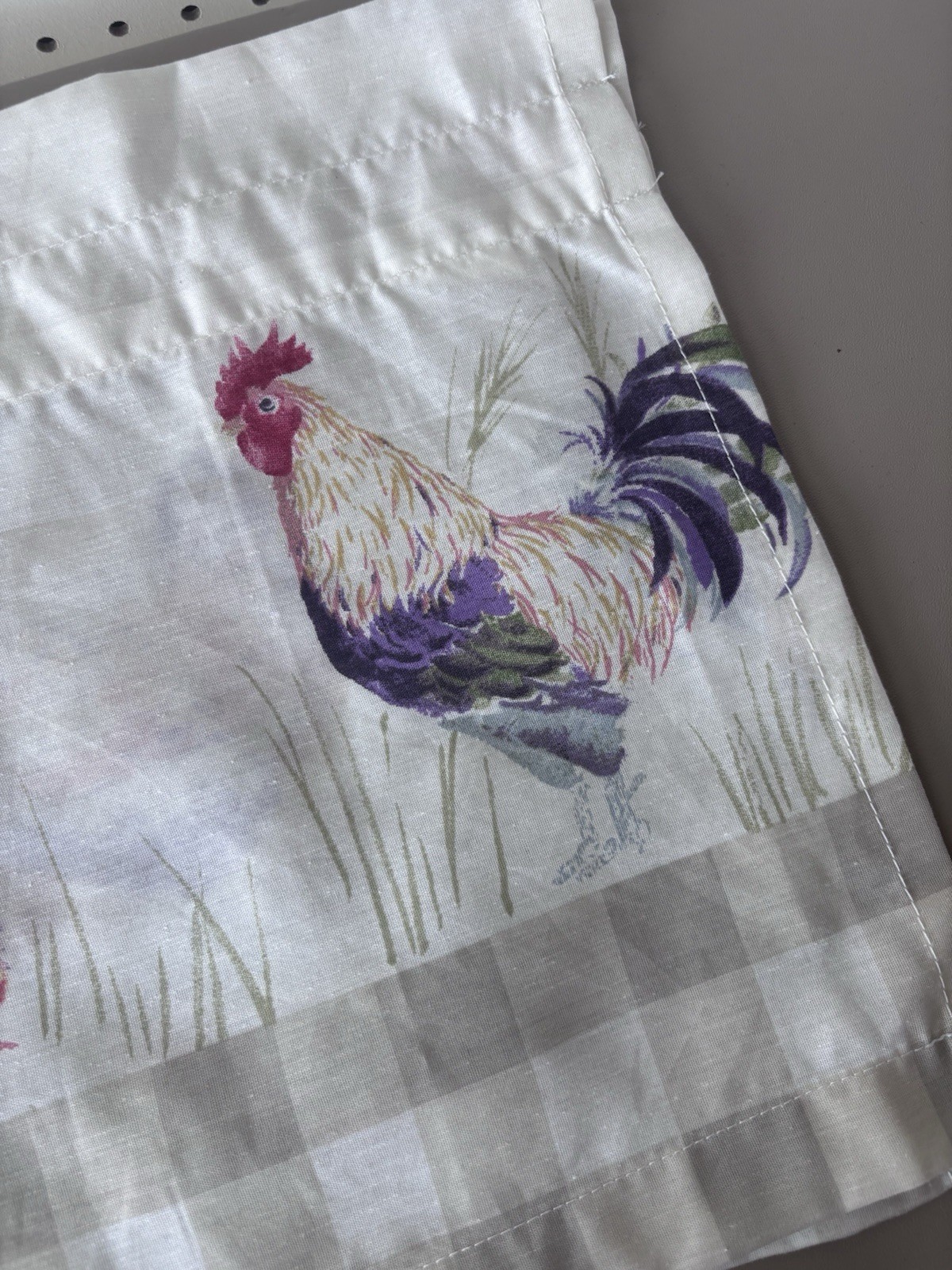 Chicken Rooster Hen Checkered Rustic Farmhouse Tier and Valance Curtain Set