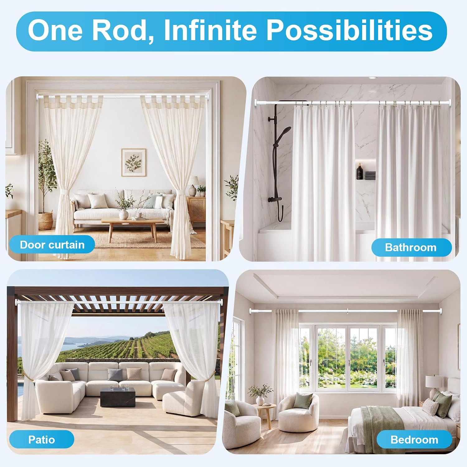 Extra Long No-Drill Tension Curtain Rod 40-166 Inches (4-14Ft), Heavy Duty Adjus