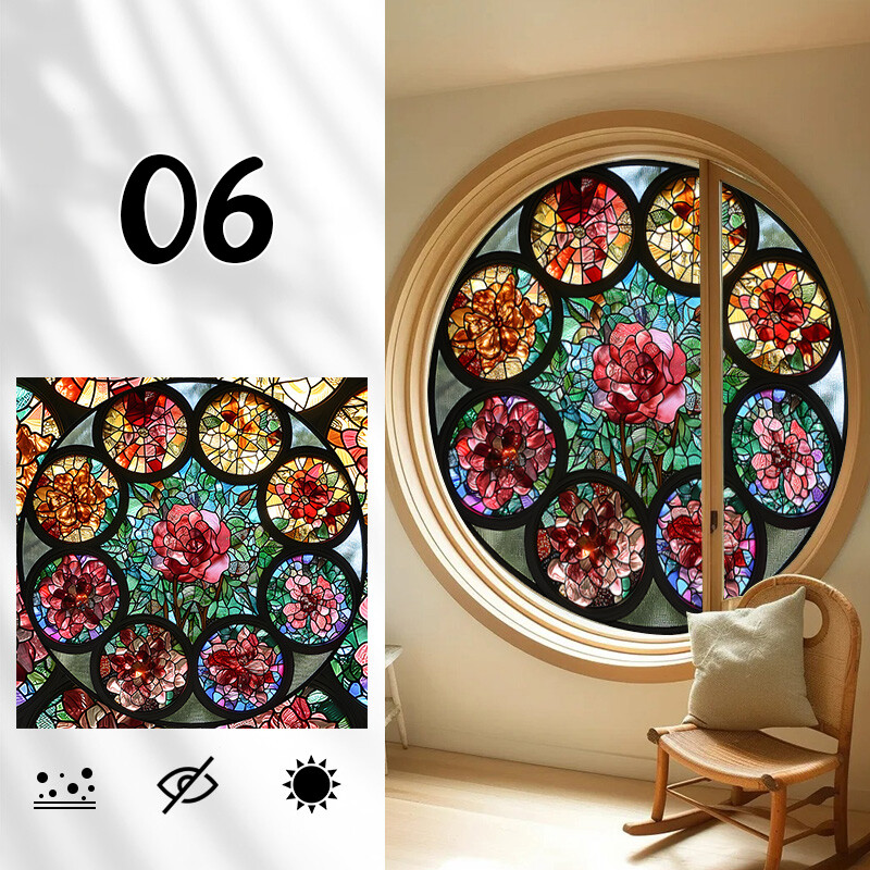 1PC Vintage Colorful Stained Glass Window Films Self Adhesive Backing Sticker
