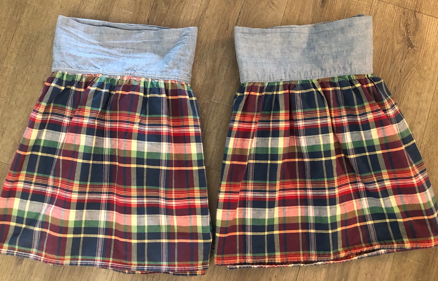 2 Vintage Ralph Lauren GARRISON Valances Chambray Madras Plaid 3″ Pocket 20×45