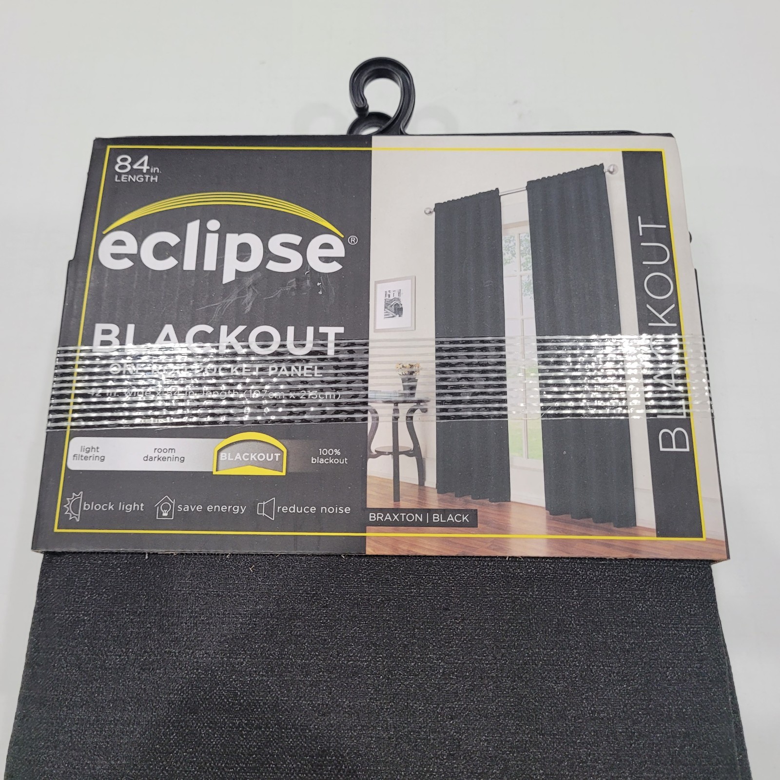 2pk Panels ECLIPSE Blackout Curtain Panel 42″ x 84″ Braxton Black Thermaback