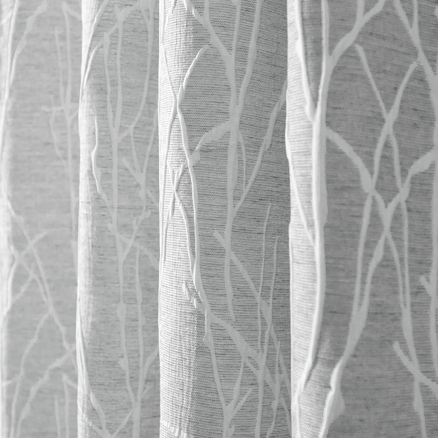 84″ Linen Textured Curtains 2 Panels Gray White Tree Branch Semi Blackout Farmho