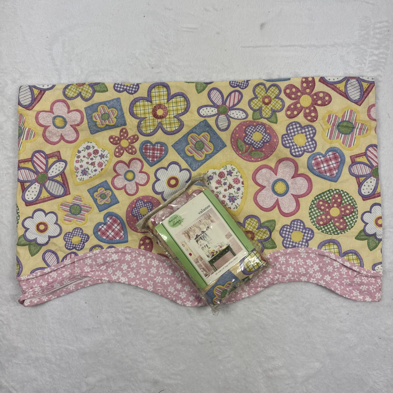 2 WAVERLY KIDS VALANCE HEARTS FLORAL PATCH PASTEL FAIRFIELD 54X14