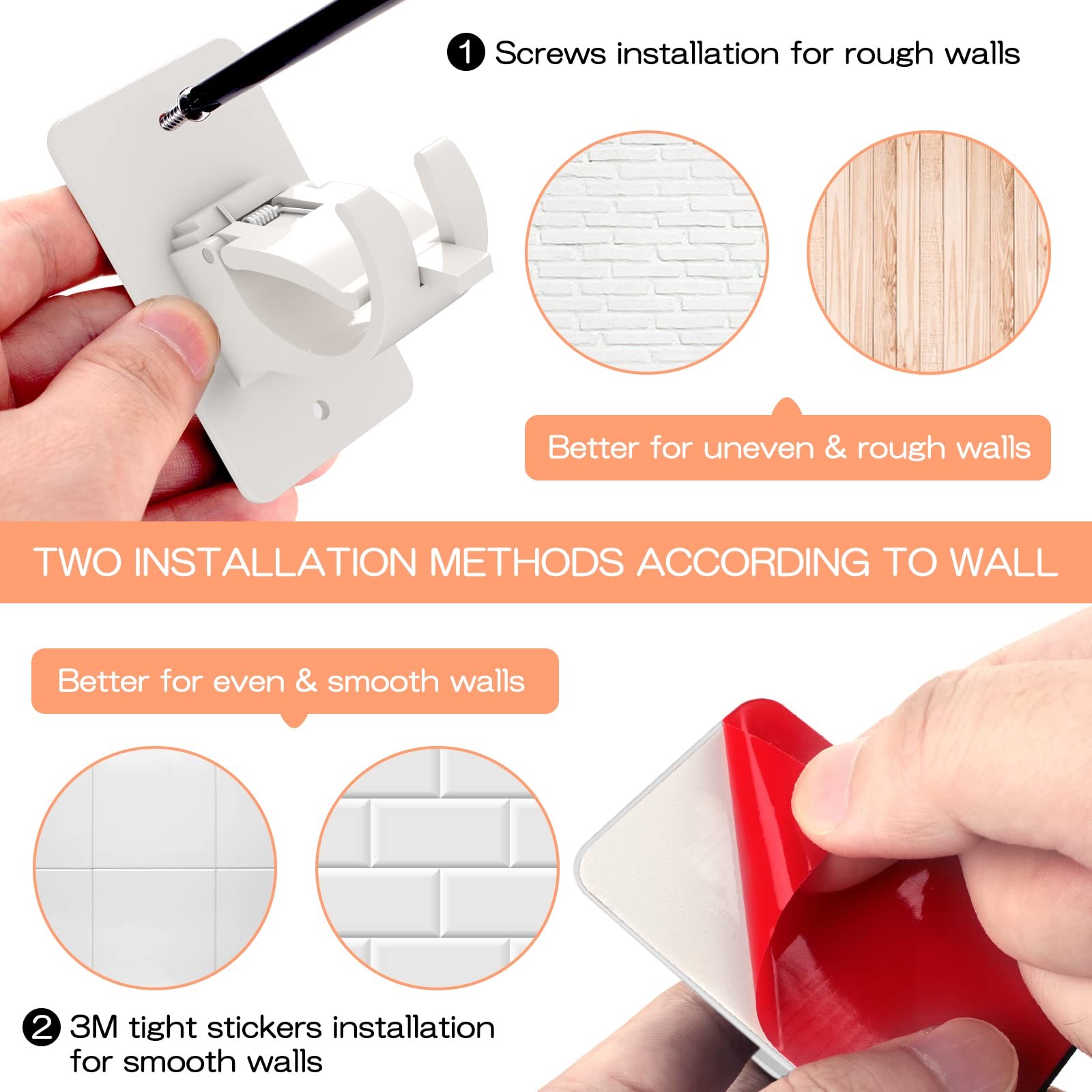 4PCS No Drill Curtain Brackets, SelfAdhesive Rod Holders, Universal Plastic N…
