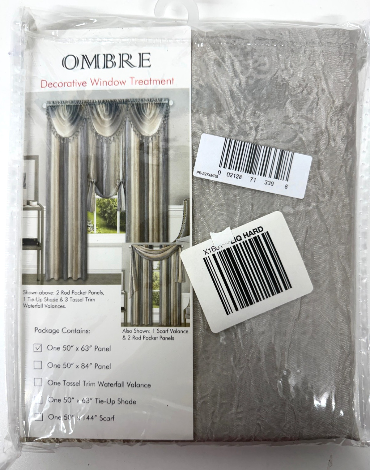 ACHIM Ombre Window Curtain Panel 50×63 Gray