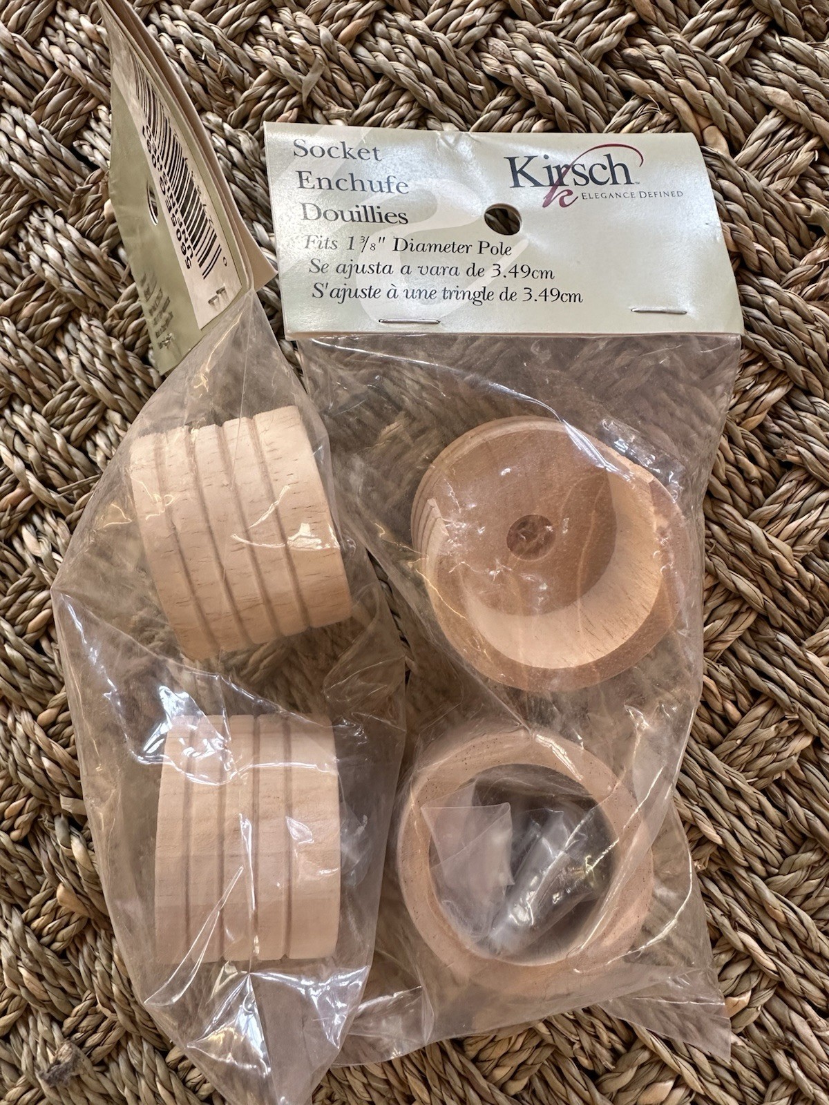 Kirsch 1-3/8” Wood Curtain Rod Sockets – Unfinished – Inside Mount – Pair