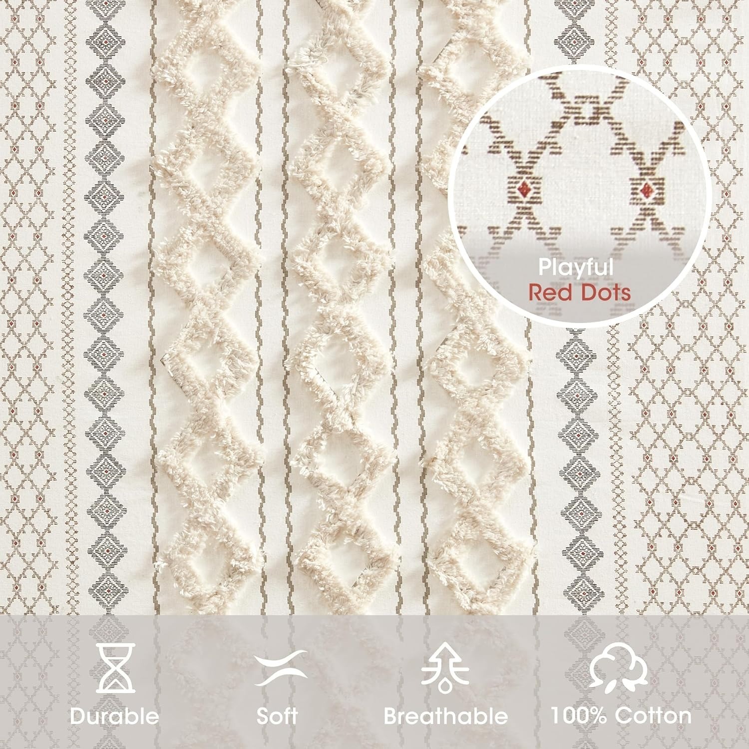 INK+IVY Imani Cotton SINGLE PANEL Curtain Drape Tufted Chenille Stripe Geometric