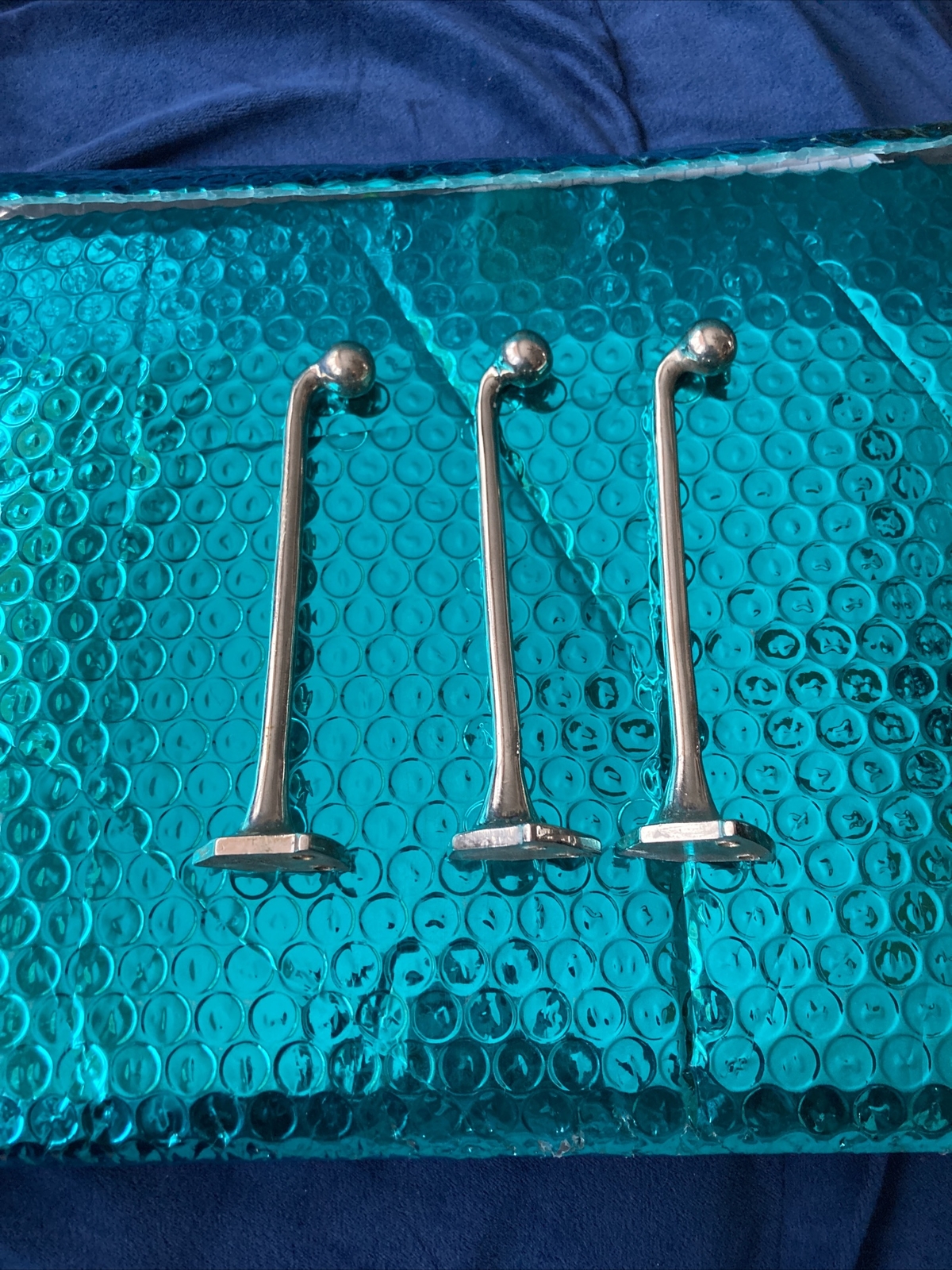 Vintage set of three art deco chrome curtain hardware 5 inches