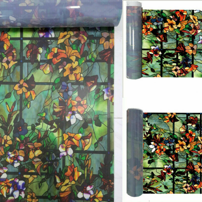 3D Static Cling Window Films Frosted Stained Camellia Glass Sticker Modern Decor