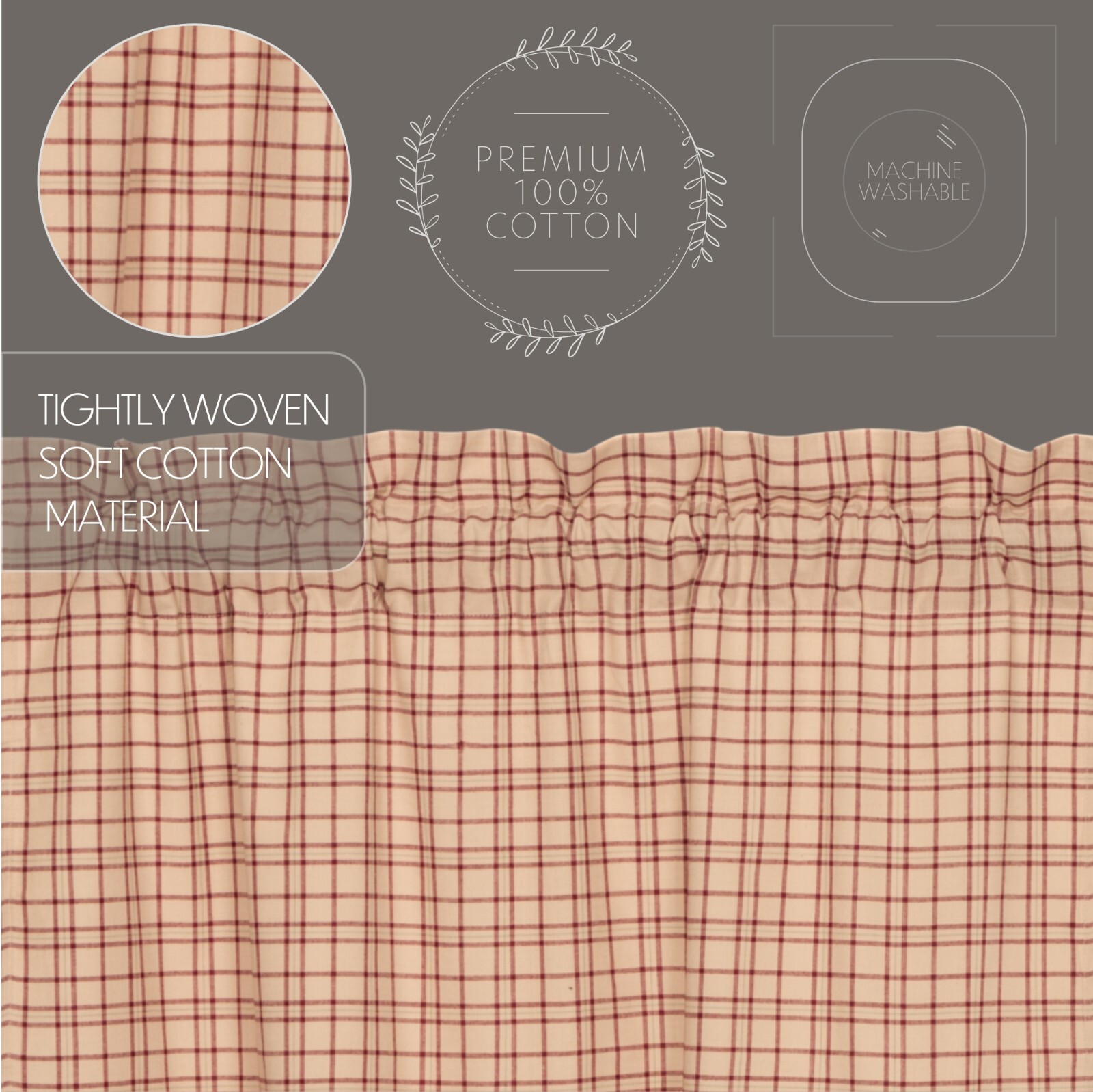 Tacoma Tier Set 24″ Long Country Primitive Cafe’ Creme Barn Red Evergreen Plaid