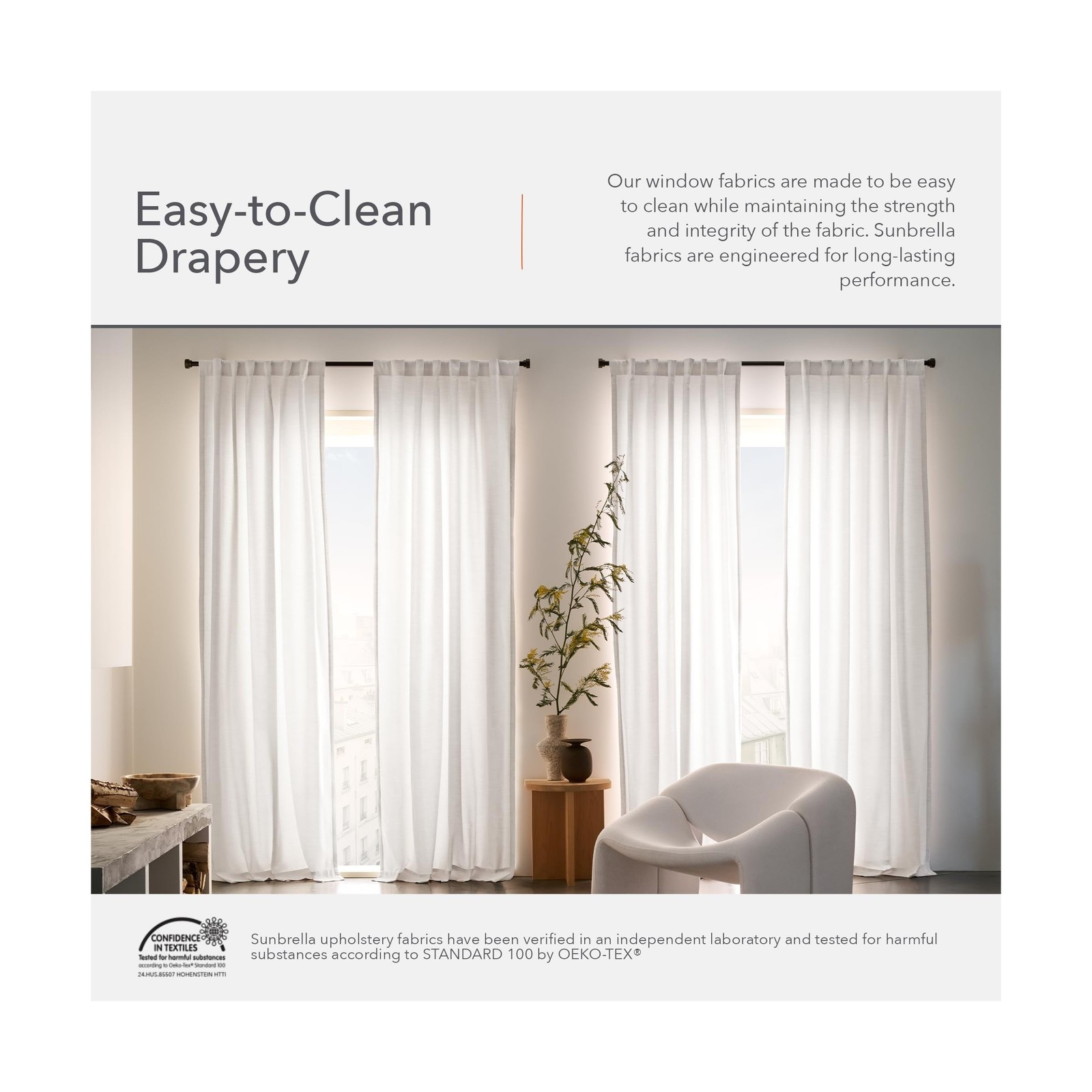 Sunbrella Durant Light Filtering Curtains | 50 in. W X 96 in. L | White | Fad…