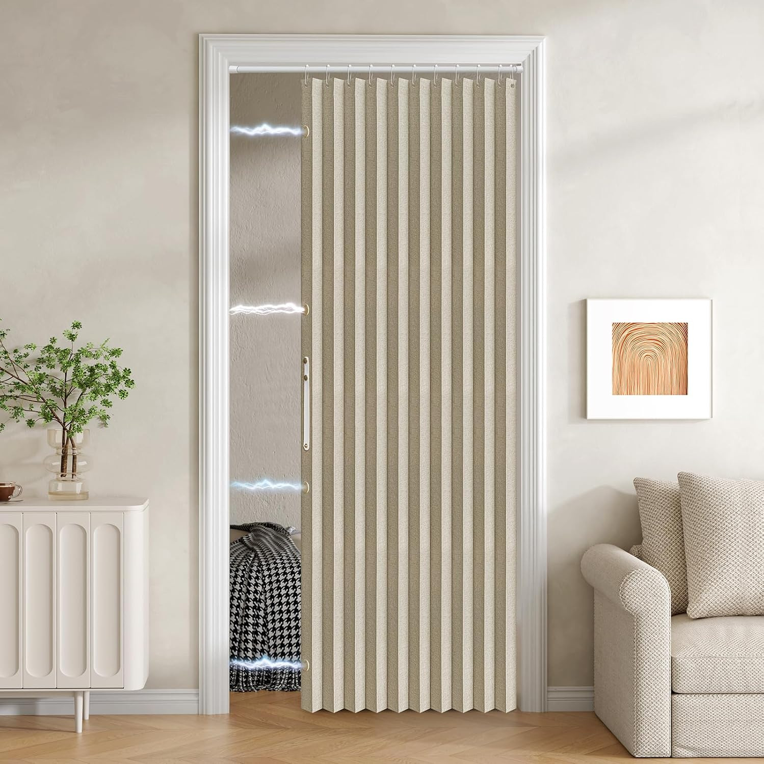 100% Blackout Fabric Folding Door Curtain with Magnetic Closure – Accordion Styl