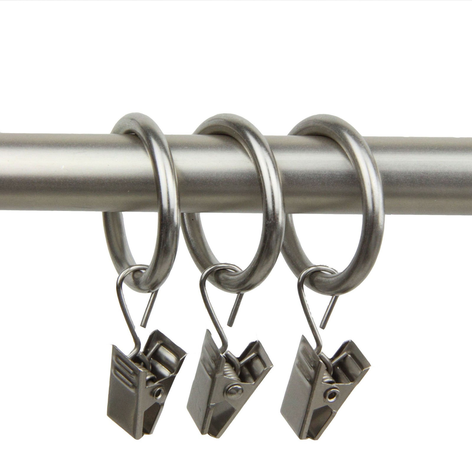 1Inch Curtain Rings With Clip Satin Nickel For Windows Rods 10 PCS Set