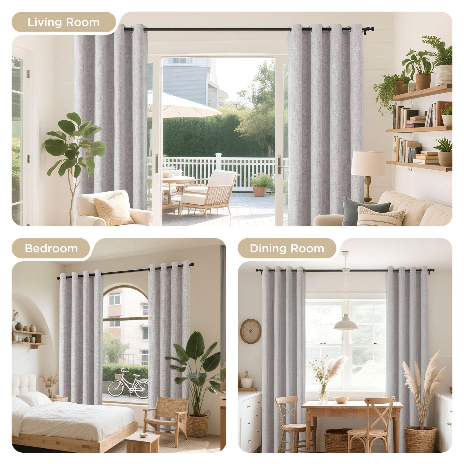 Joydeco 100% Blackout Curtains for Bedroom 84 Inch Long, Linen Black Out Curt…