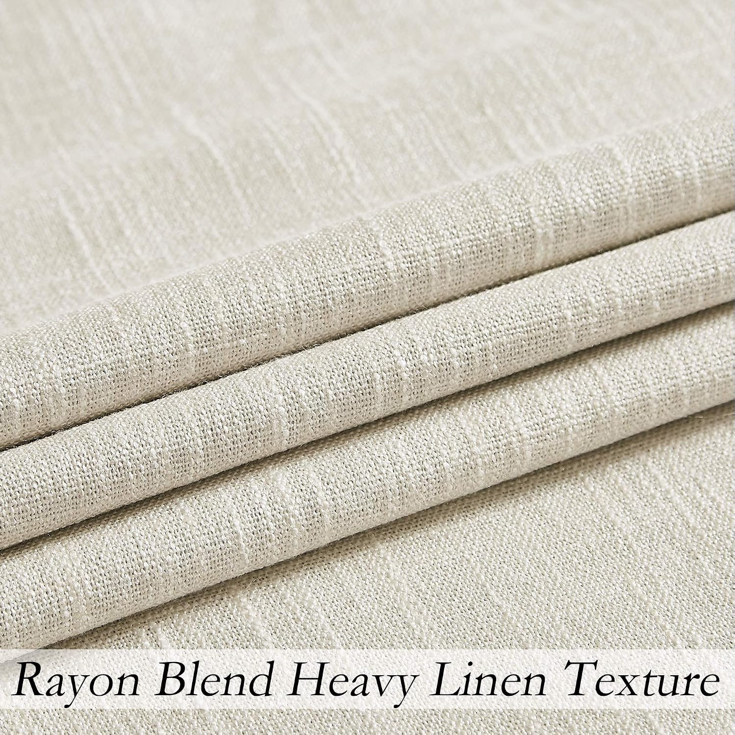 Beige Solid Full Blackout Curtain Heavy Linen Texture Window Treatment for Bedro