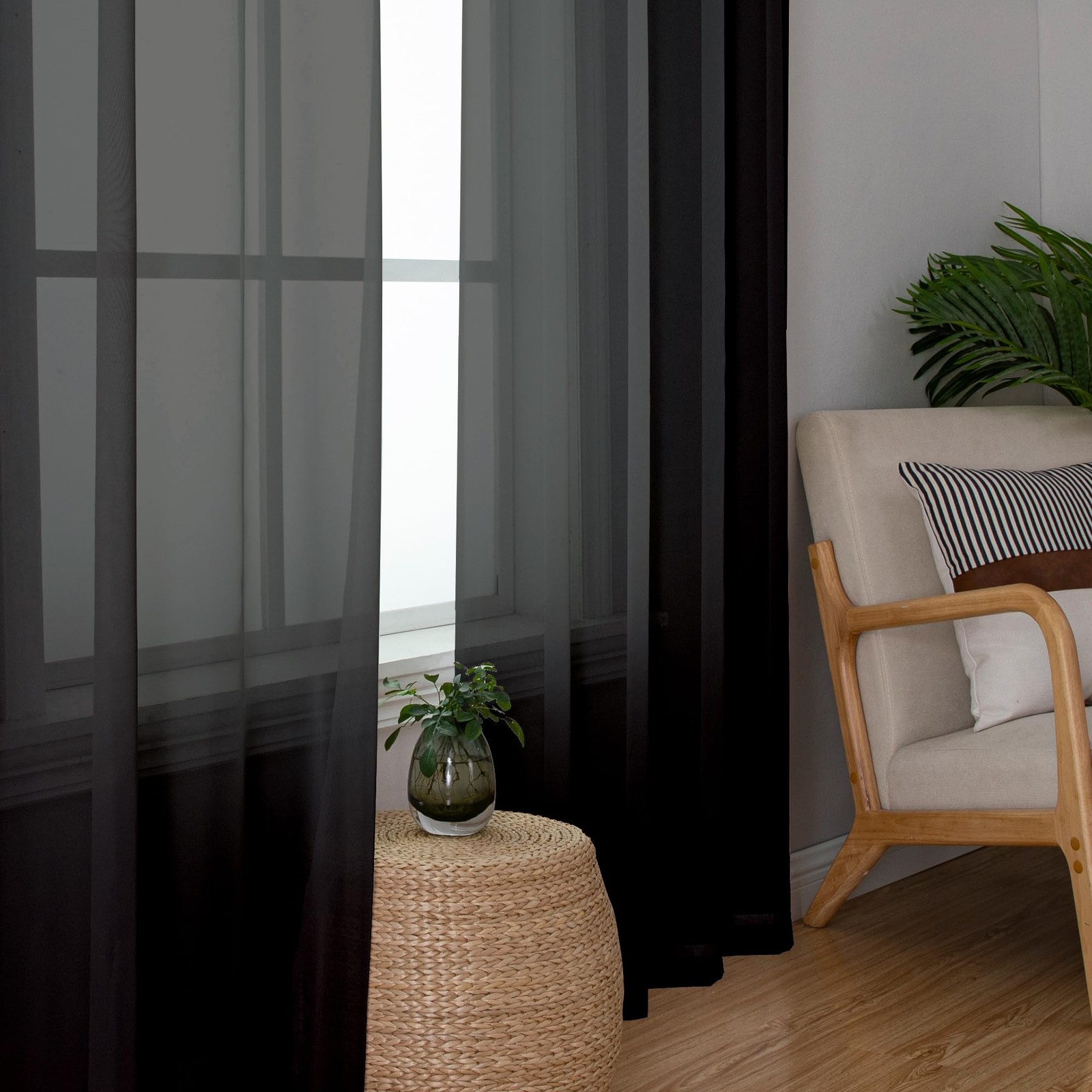 Sheer Curtains 63 Inches Long Light Weight Soft 40″W x 63″L (Pack of 2) Black