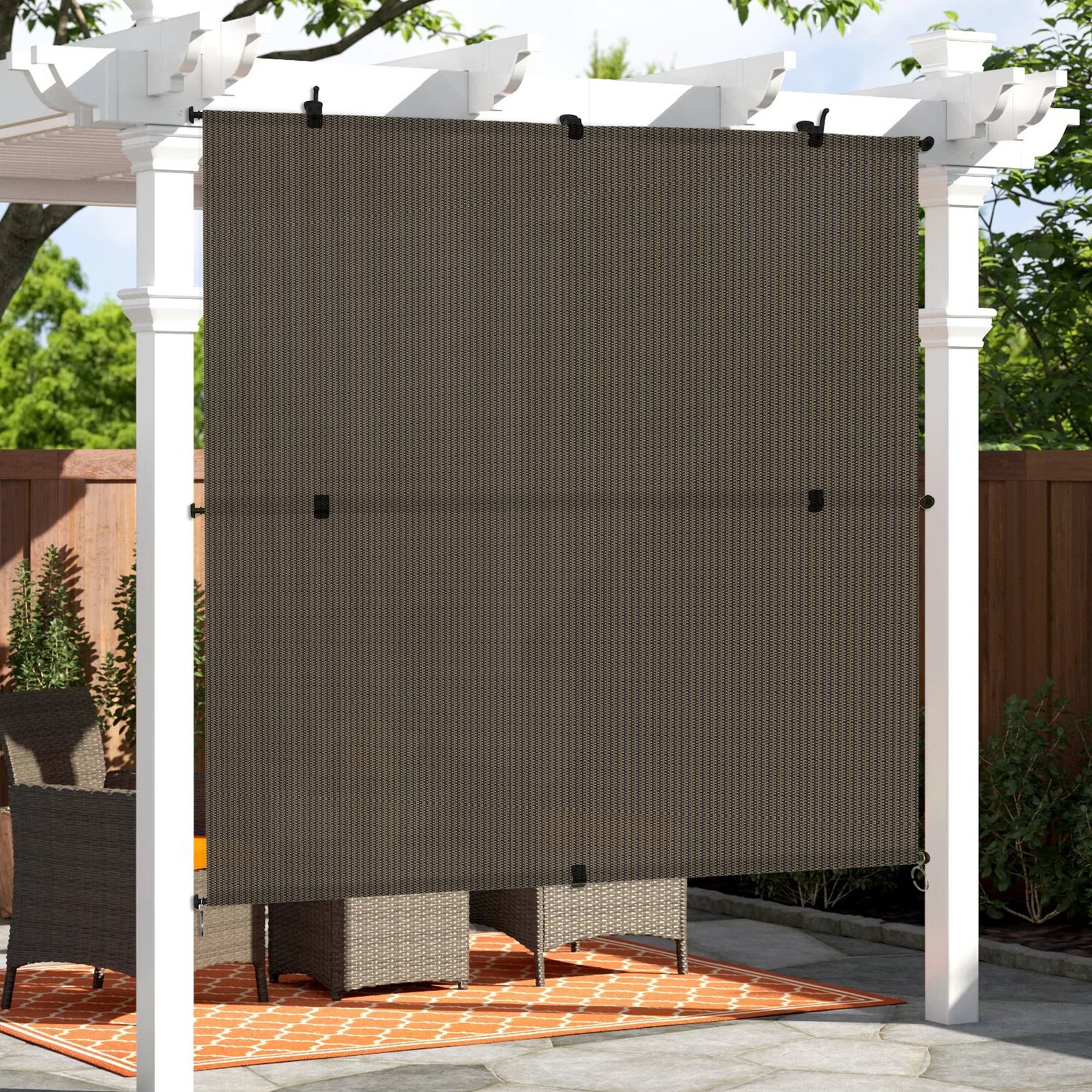 Outdoor Sunshade Roller Shades Roll up Shade Exterior Patio Curtain Blinds Brown