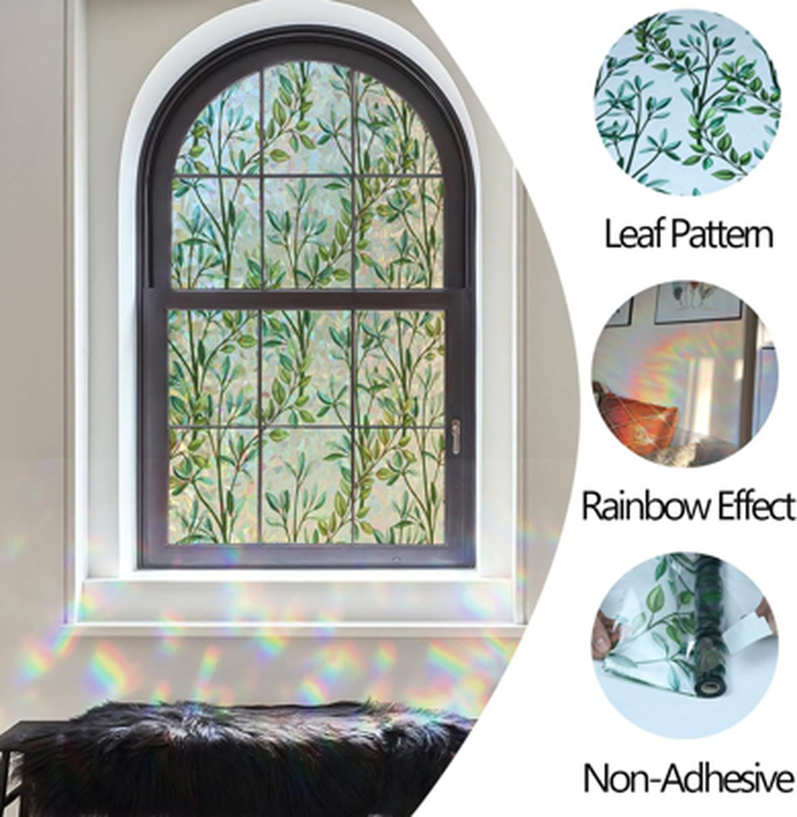Decorative Window Privacy Film Rainbow Effect Static Cling UV Heat Blocking Tint
