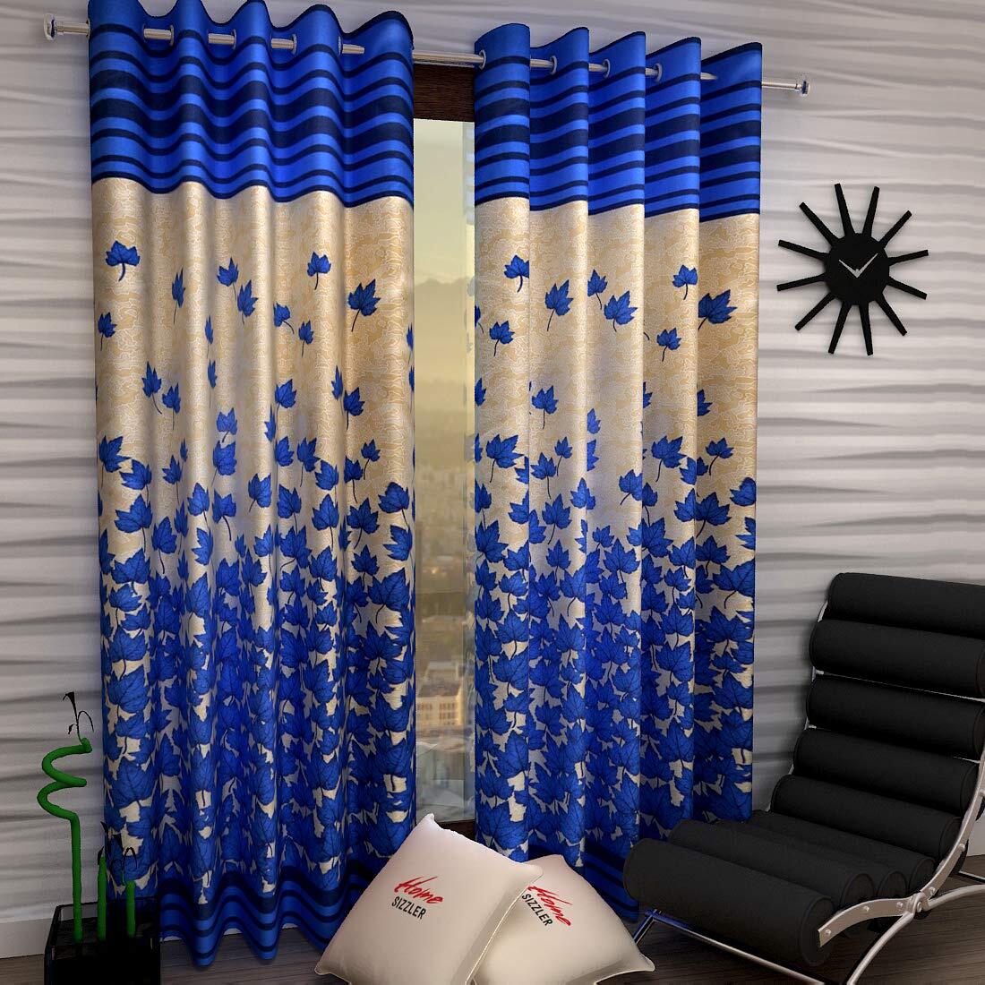 2 Piece Premium Mapple Eyelet Polyester Door Curtains 7Ft – Blue