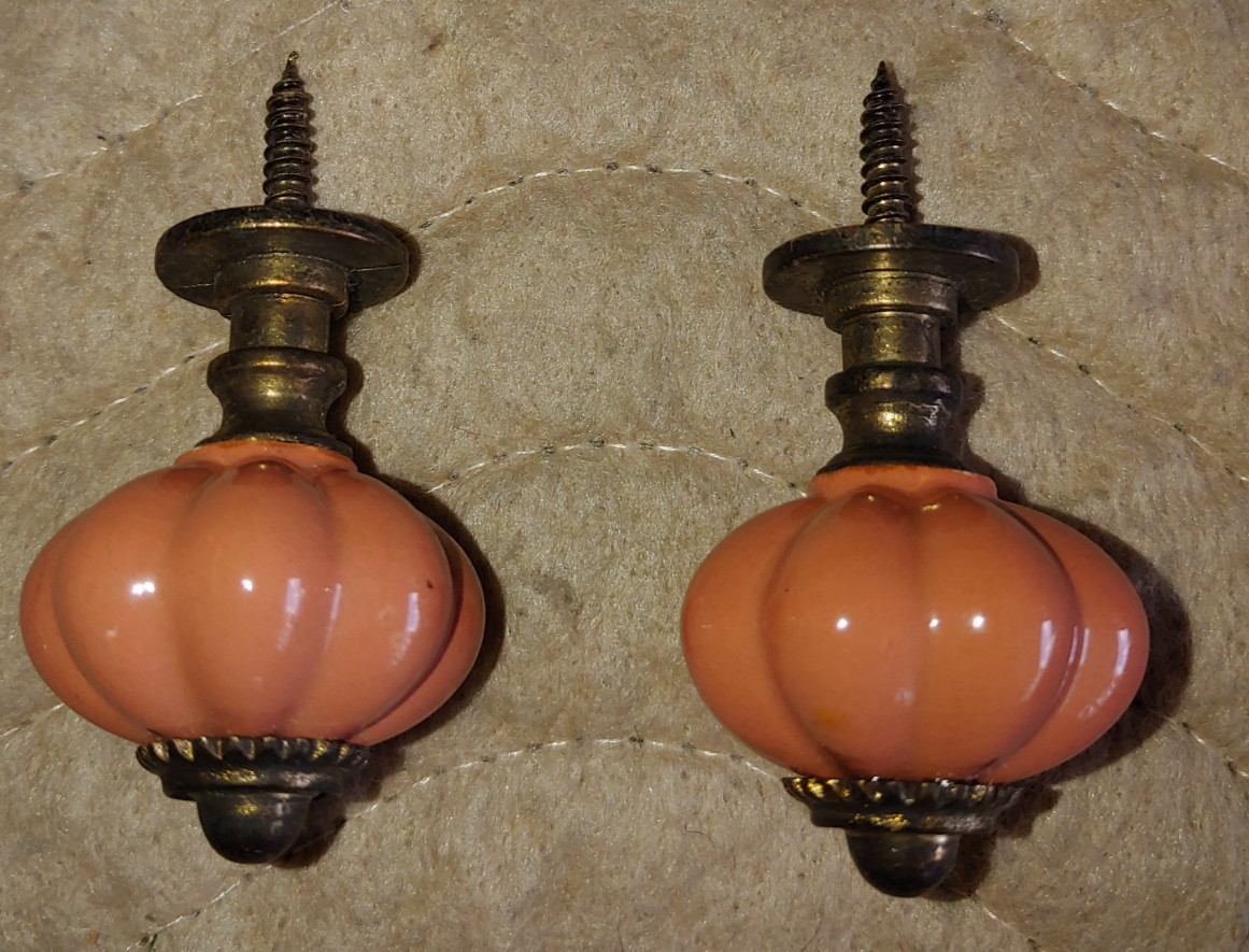 Pair Drape Curtain Tie Backs Light Orange/Peach Ceramic Salvage