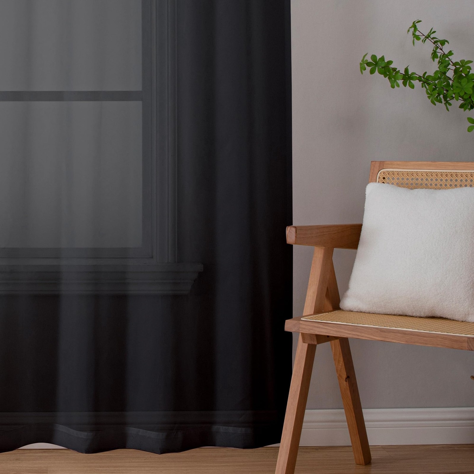 Sheer Curtains 63 Inches Long Light Weight Soft 40″W x 63″L (Pack of 2) Black