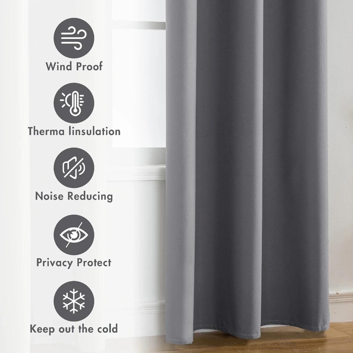 2pcs Blackout Curtains 100% Light Blocking Coated Lining for Bedroom Living Room