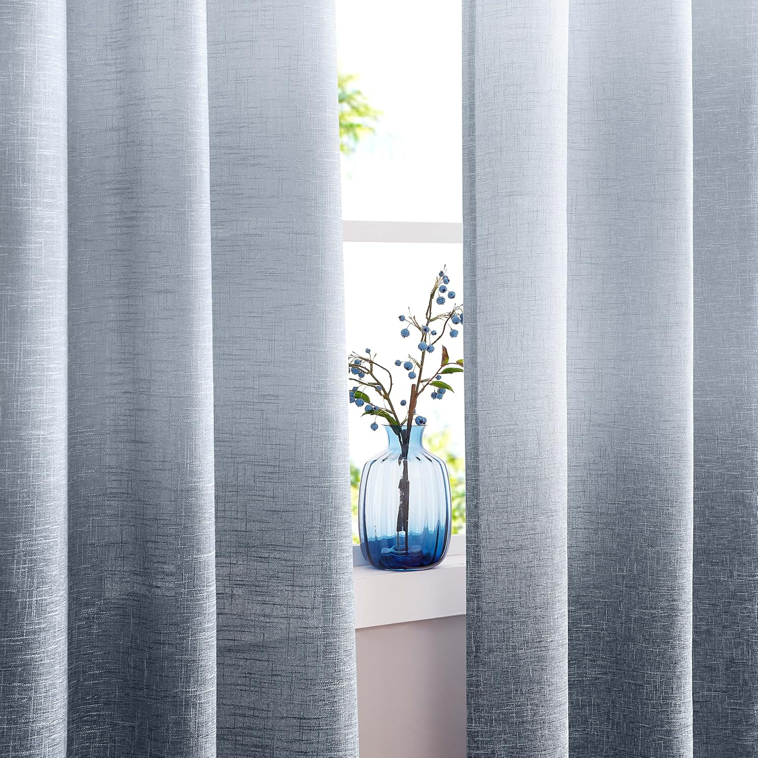 Ombre Window Curtain Panel Linen Gradient Print on Rayon Blend Fabric Drapery Tr