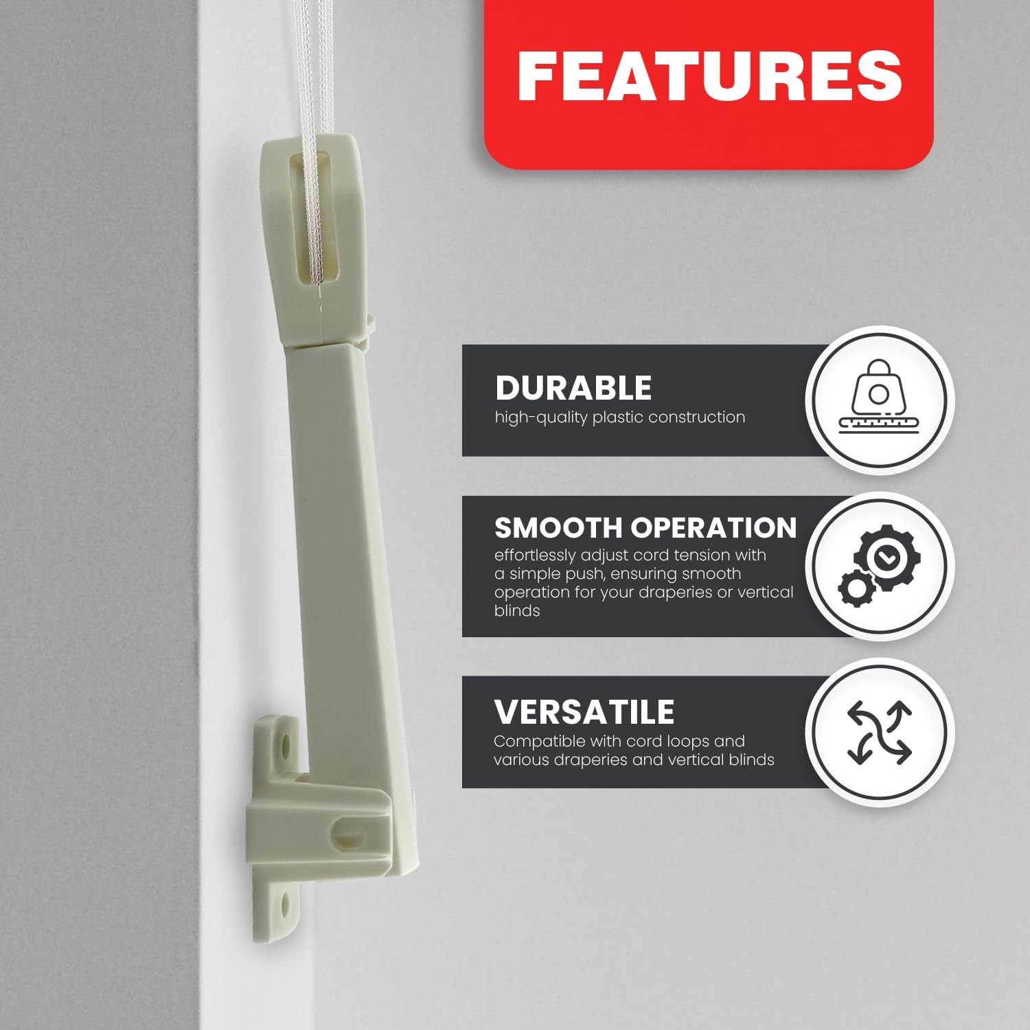 Amazing Drapery Hardware Spring Loaded Cord Tensioner for Cord Loops – Ivory,…