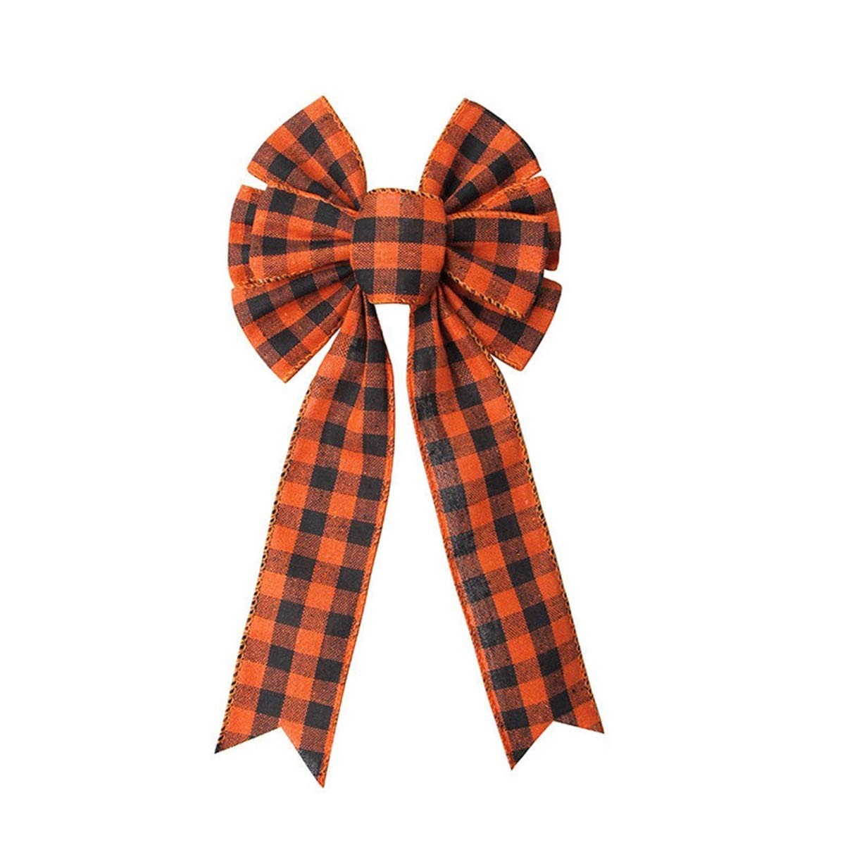5.9×11.8 in Orange Black Buffalo Plaid Bow Holiday Wreath DIY Crafts Burlap