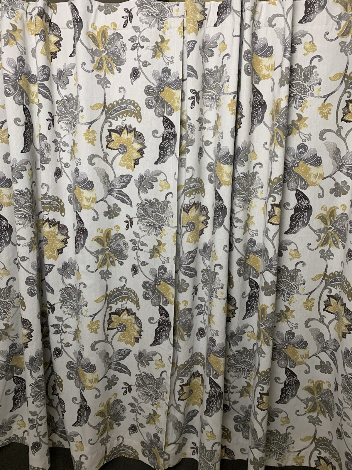 Shabby Chic Drapes Curtains Yellow Grey Floral Paisley (PAIR) 50″ X 60″