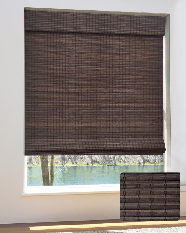 Unishades Cordless Bamboo Blinds, Bamboo Roll Up Shades 46.5” X 48” Espresso