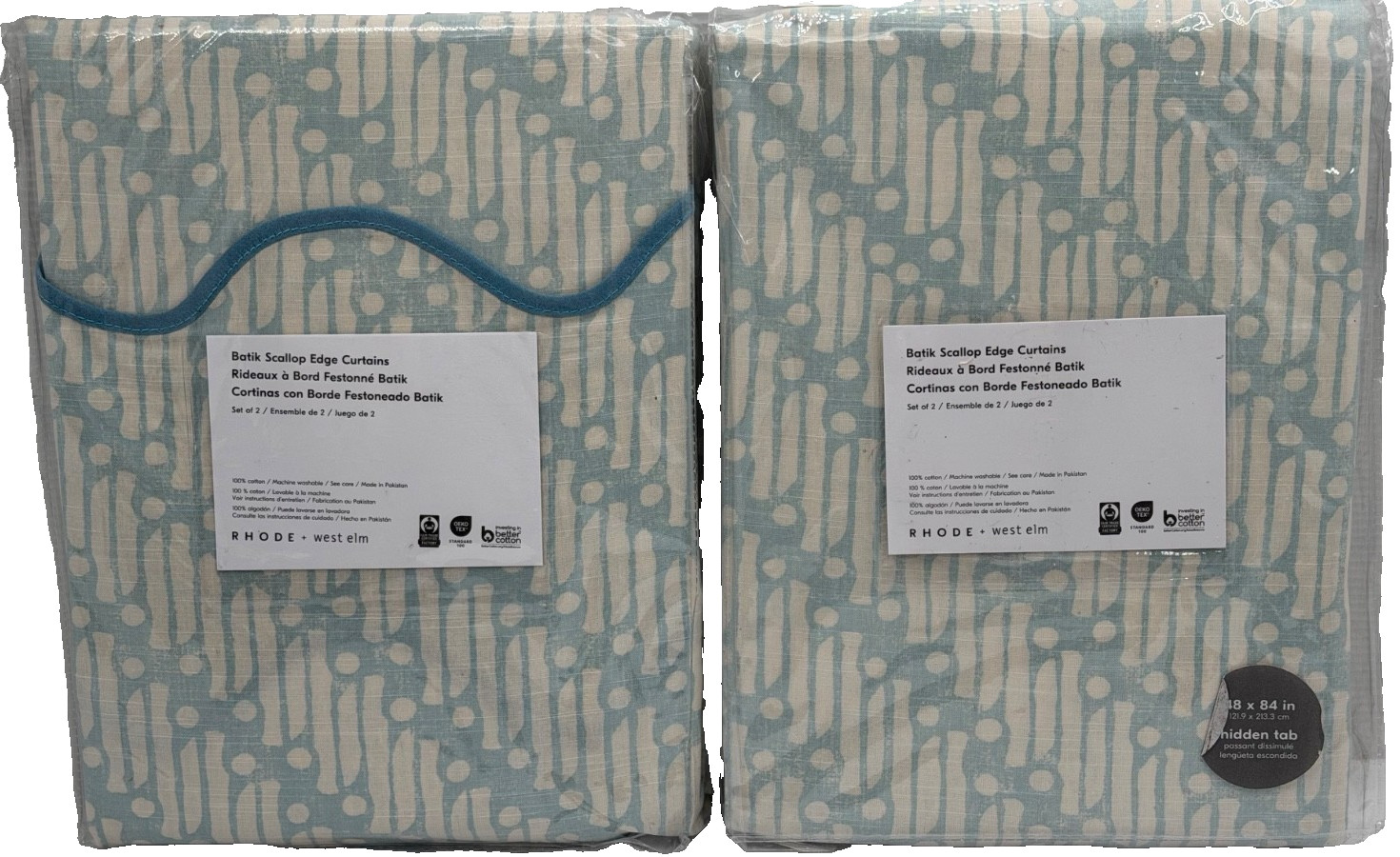 New West Elm Batik Scallop Edge Drapes 48″ x 84″ Set of 4 ~Blue~ Pottery Barn