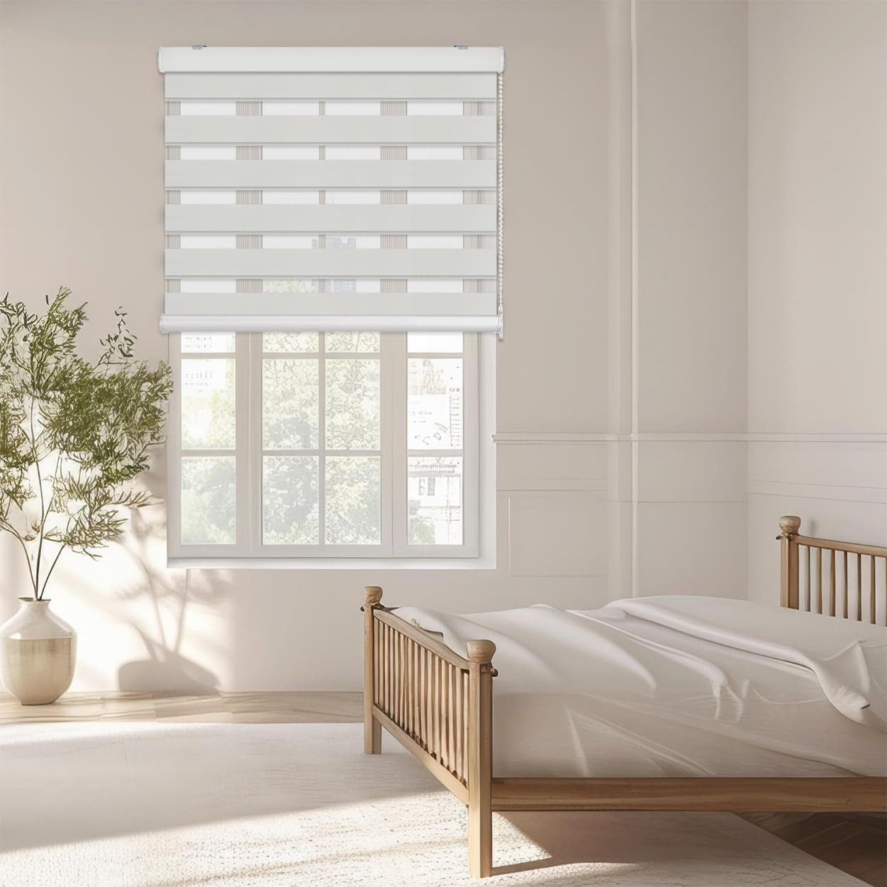 Zebra Roller Blinds – Jacquard Pattern, Light Filtering, 36×64 Inch, Dual Layer