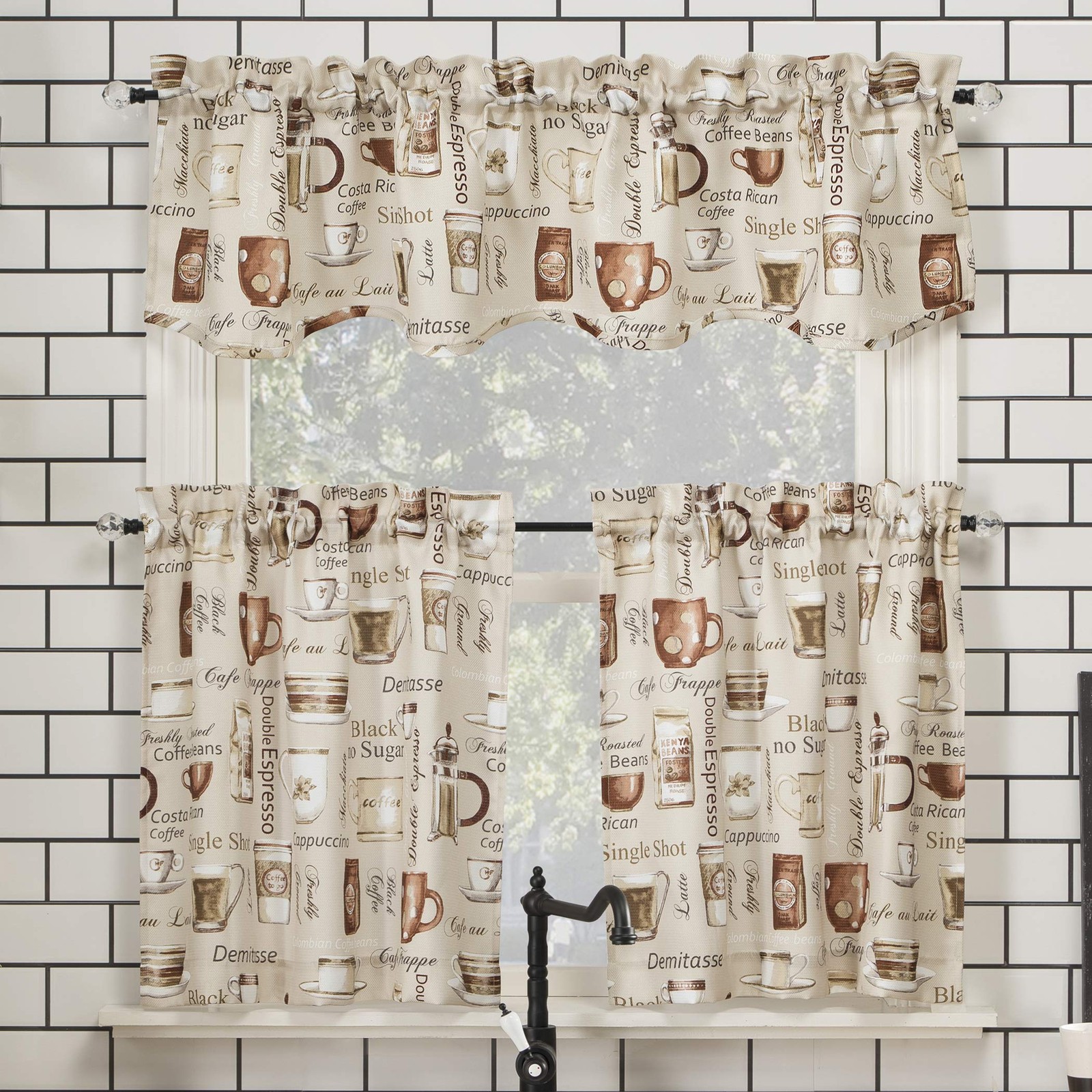 Bristol Coffee Semi-Sheer Rod Pocket Kitchen Curtain Valance and Tiers Set, 5…