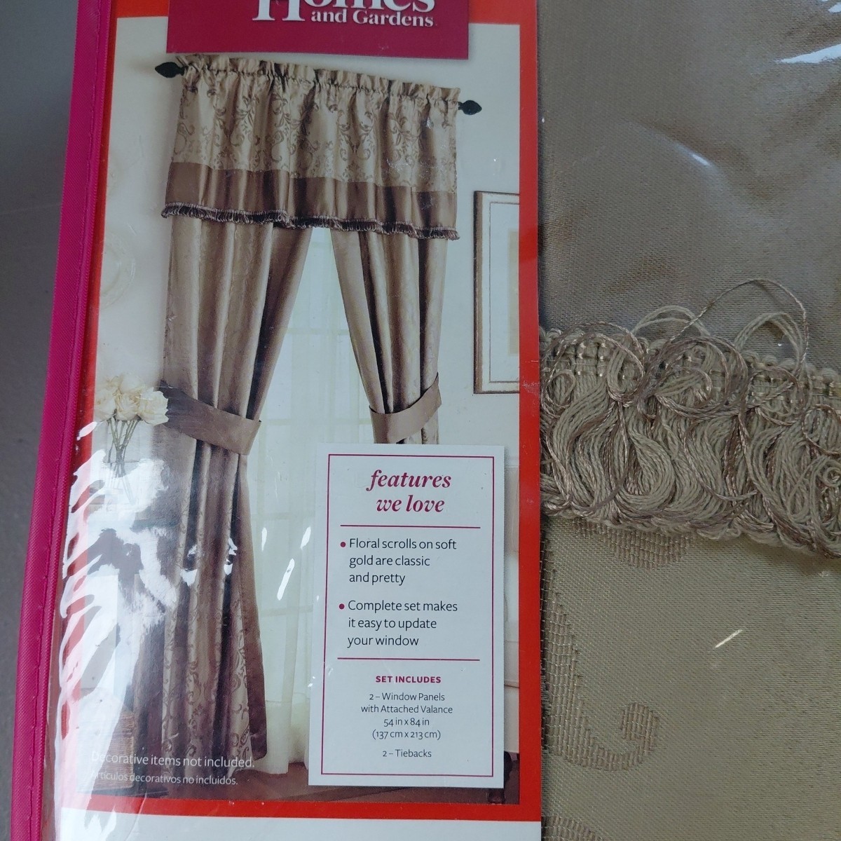 2 BETTER HOMES 84″ Toupe DAMASK SCROLL 5 pc Window Set Curtains NEW Heritage
